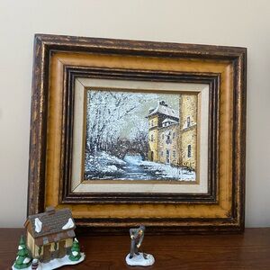 VTG Original Artist Signed  Textured Oil on Canvas Painting “Winter City “